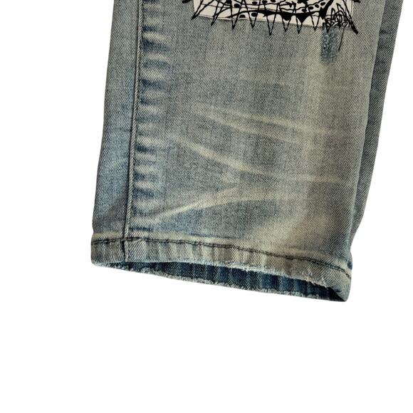 SERENEDE Bandana Patch Distressed Jeans Men’s 42 Tapered Light Wash Streetwear - Picture 11 of 15